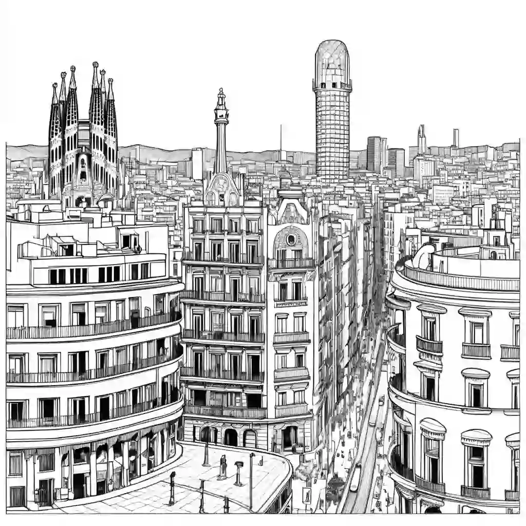 Barcelona Cityscape coloring pages